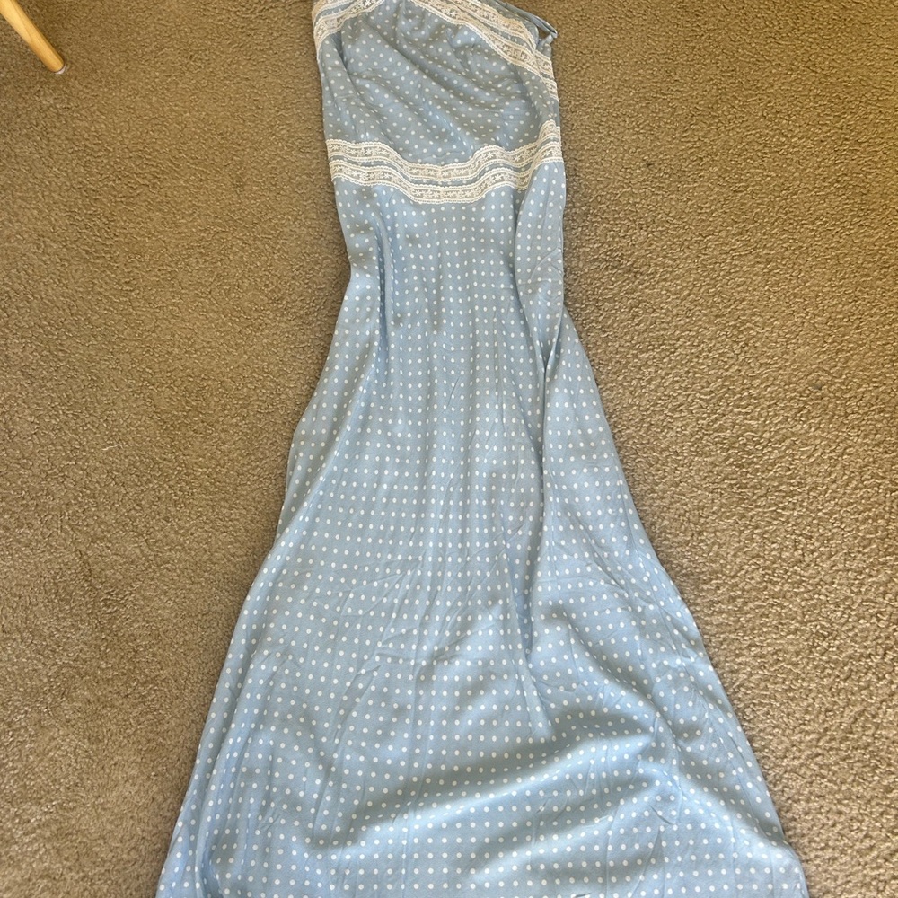 Princess Polly Blue and White Spaghetti Strap Maxi Gown